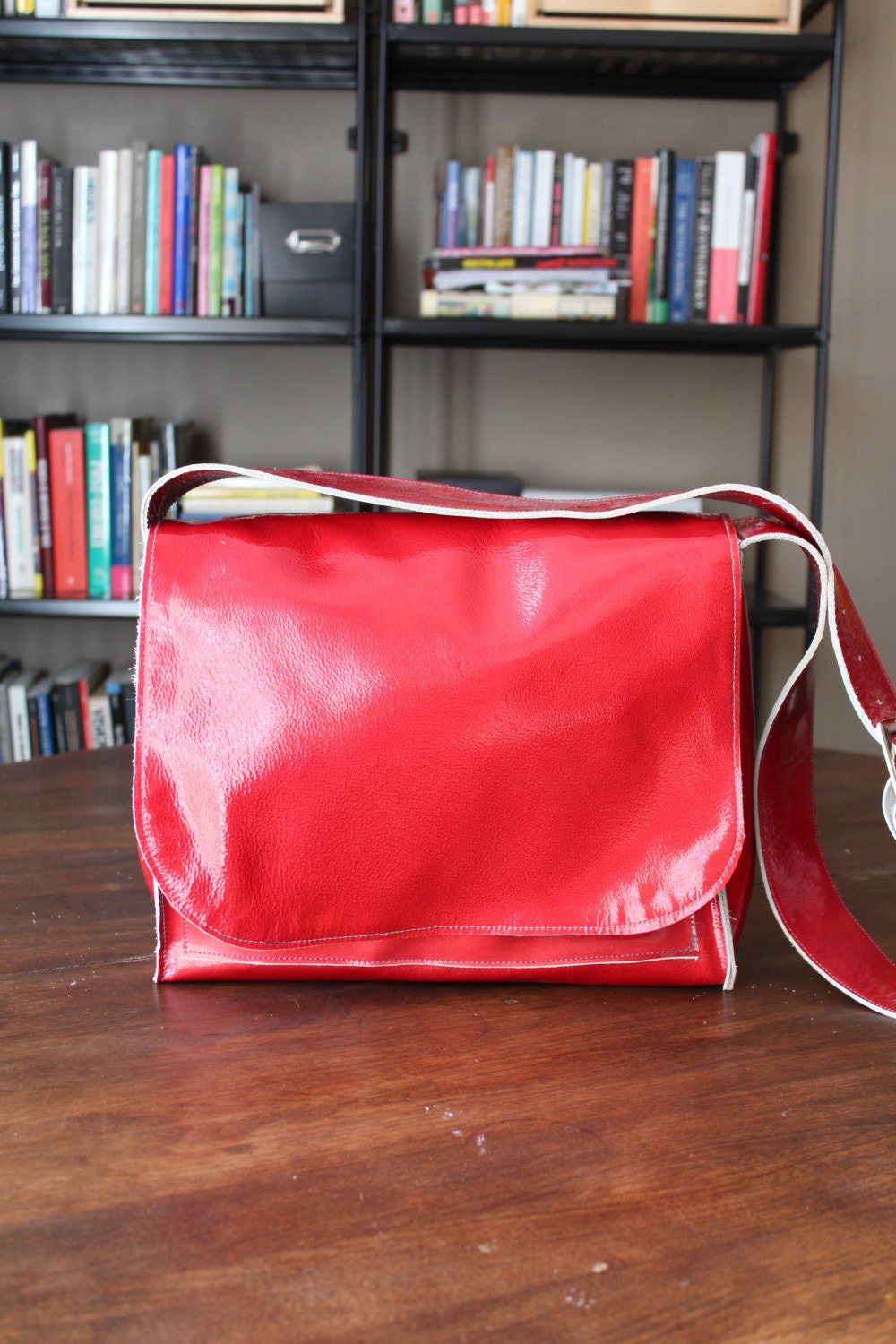 Red Patent Leather Messenger Bag Etsy