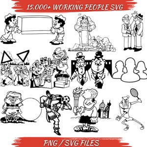 15,000+ Cartoon Style Worker and Profession Group SVG | PNG | Vector Character Set | Digital Illustration Pack