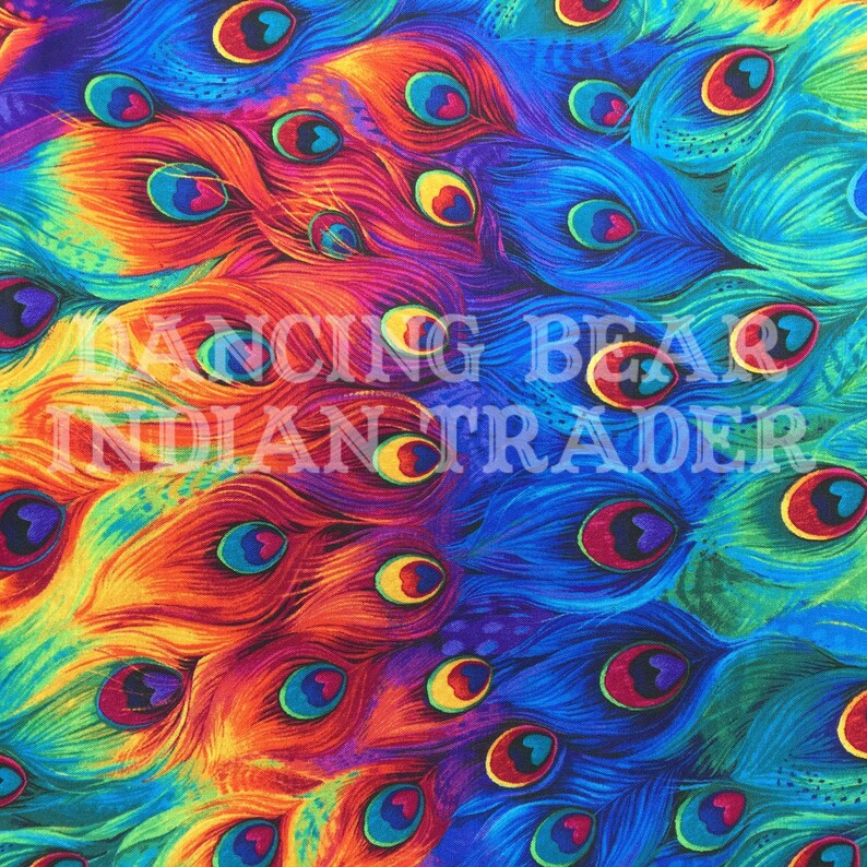 Timeless Treasures Rainbow Peacock Feathers Packed 1 Yard
