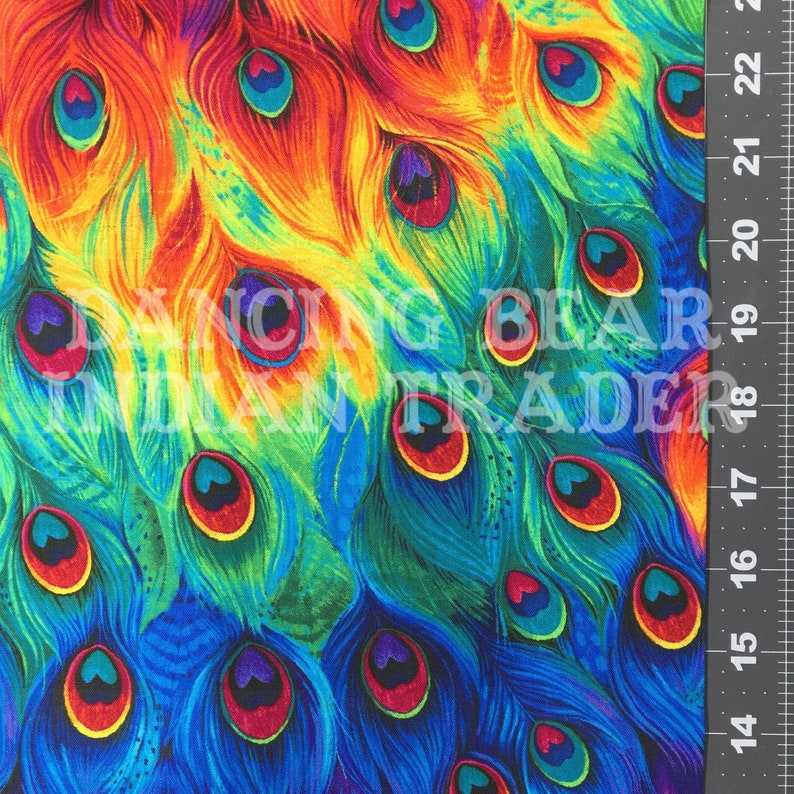Timeless Treasures Rainbow Peacock Feathers Packed 1 Yard