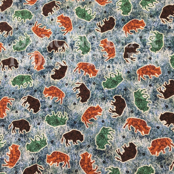 Roam Free Buffalo Silhouettes Aqua 1 yard 100% cotton quilter's quality woven fabric