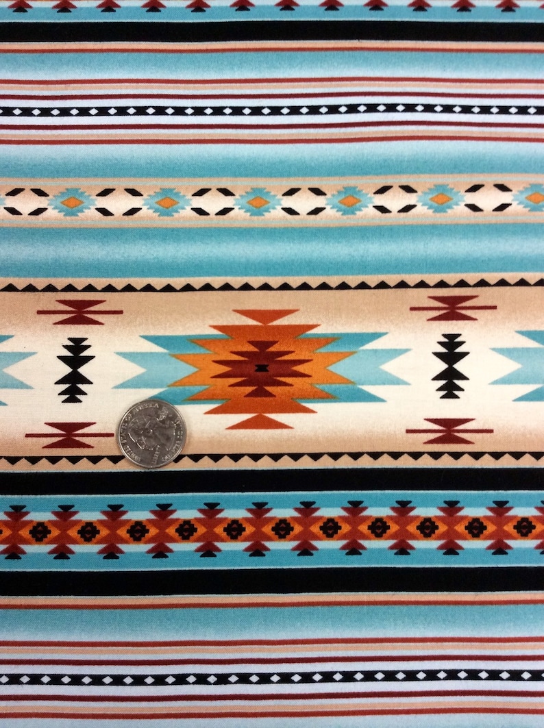 Elizabeth Studios Native Pattern Stripe Dusty Turquoise 1 yd and 3 inches