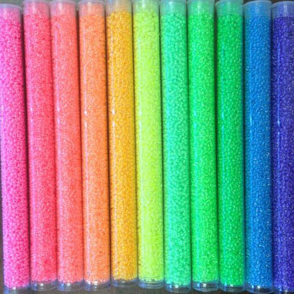 Japanese Size 11/0 Neon bead set, 12 colors UV Reactive