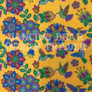 Elizabeth Studios Native Pattern Beaded Hummingbird, Orange 1 Yard 100% cotton woven fabric