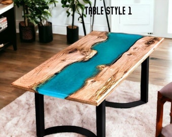 Custom Epoxy Table | Handmade Resin Dining Table | Olive Wood Beach Theme Epoxy Table | Live Edge Resin And Wood Coffee Table