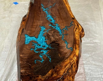 Epoxy Lake Table Top | Custom Resin Coffee Table | Olive Wood Beach Theme Epoxy Table | Live Edge Resin And Wood Dining Table