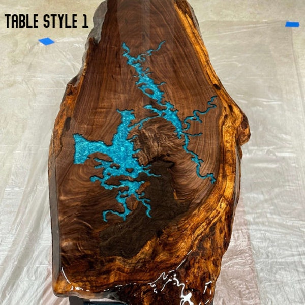 Epoxy Lake Table Top | Custom Resin Coffee Table | Olive Wood Beach Theme Epoxy Table | Live Edge Resin And Wood Dining Table