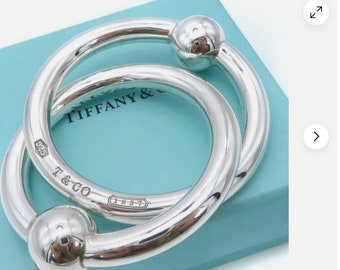 Authentic Tiffany & Co Sterling Silver Double Ring Baby Rattle | Tiffany baby Rattle | Tiffany Sterling 925 Silver Baby Rattle | OT 376D