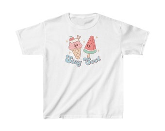 T-shirt rétro en coton épais pour enfants Crème glacée et fruits