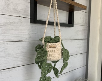 Crochet car hanging plant, handmade car accessories, hanging plant decor, car mirror hanging plant, crochet hanging plant, car hanging plant