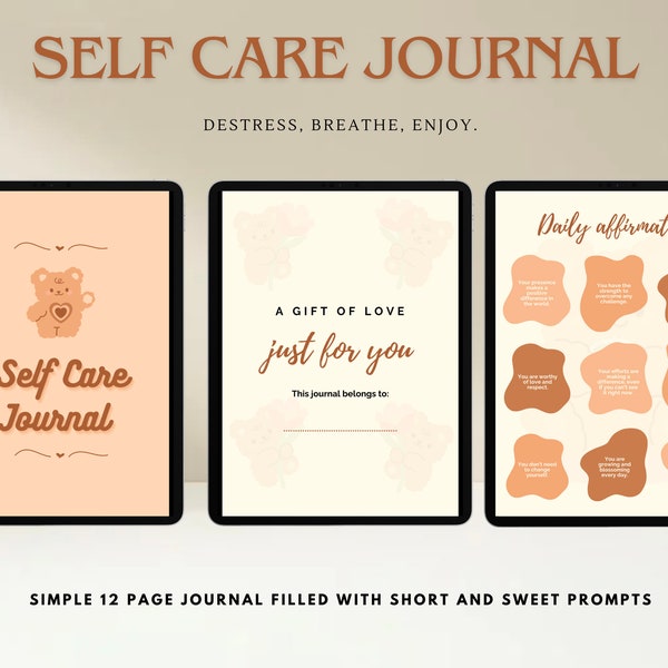 Cute Teddy Bear themed Journal | Self Care Journal | Minimalistic, De-stress | Digital Journal | Adorable, simple | Made with love