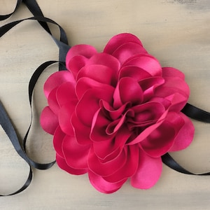 Flower Necklace, Black Ribbon Tie  Choker Necklace Handmade Fabric Choker Jewelry For women