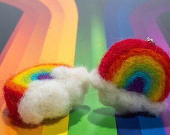 Felted Rainbow Earrings With Clouds