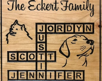 Personalized Family Name Sign: Crossword Wooden Wall Art