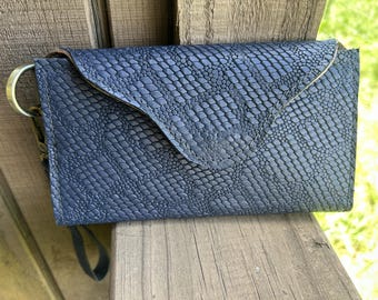 Navy Snakeskin Wallet Wristlet