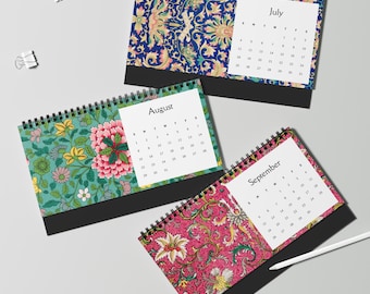 Bureaukalender 2027 met Chinese sierkunst - Kleurrijke kalender met bloemenpatroon, Aziatisch geïnspireerde bureaudecoratie, spiraalgebonden cadeau voor kunstliefhebbers
