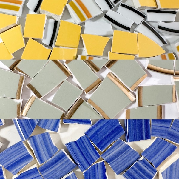 Solid Mix Mosaic Tiles Broken China, 3 Sets, Broken Plates