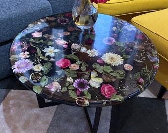 Mesa de centro de flores epoxi hecha a mano / mesa de resina / Mesa de centro de resina floral / Mesa con flor