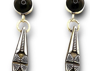 Silver Deco Style Drop Earrings, Dangle Earrings, Black Onyx