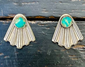 Turquoise Deco Style Fan Earrings