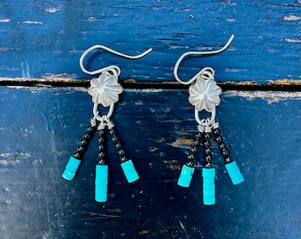 Silver Concho Turquoise Dangle Earrings