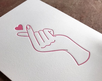 Finger Heart - Blank Letterpress Card
