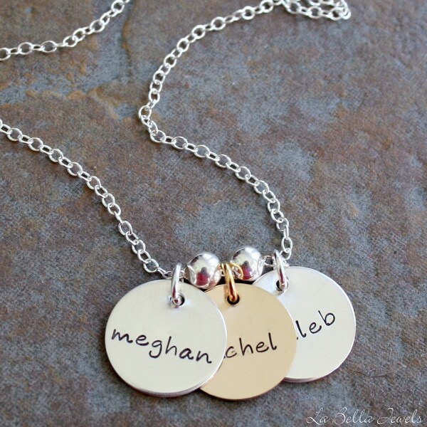 Sterling and Gold Filled Petite Name Trio Necklace - Hand Stamped and Personalized Just for You