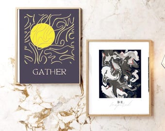 Prints Drawings Modern Abstract Digital Art,Set of Two Modern Prints,Abstract Pattern Designs.Minimalist Wall Art.Inspired,Gather Quotes.