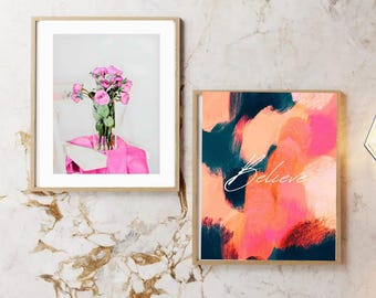 Prints Drawings Modern Abstract Digital Art Set of Two,Abstract Design,Floral Vase drawings.Downloadable printables.Believe quote.