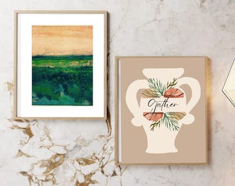 Prints Drawings Modern Abstract  Digital Art.Set of Two ,Vase, Leaves, Abstract design drawings.Digital Downloads Printables,Gather Quote
