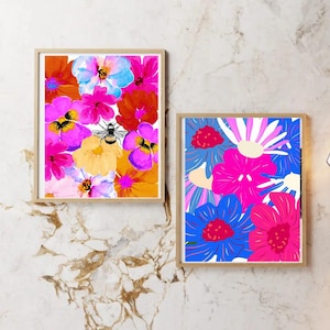 Prints Drawings Abstract Digital Set of Two Modern Wall Art Bee & Floral Abstract Drawings.Printable Wall Decor. Instant art prints.
