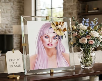 Modern Abstract Office Decor,Woman Portrait Neutral Minimalist Floral Crown  (Downloadable Art)