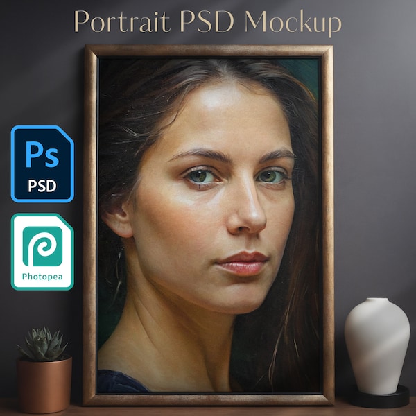 Realistic Portrait PSD Mockup | Gold Frame | Elegant Setting | Poster & Painting Product Photography 24" x 36" dimensions | High Resolution