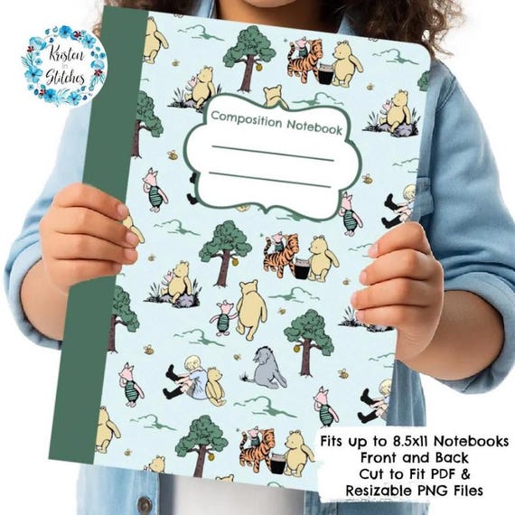 Printable Composition Notebook Cover, Classic Winnie-the-Pooh, School Supplies, Cut To Fit Any Size Book, Resizable PNG, PDF Download