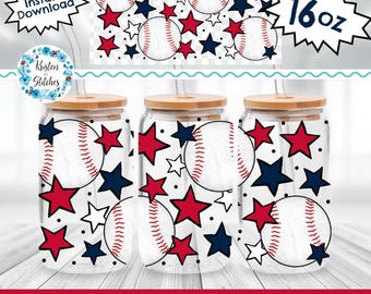 Envoltorio para lata de vidrio de 16 oz del equipo de béisbol, PNG transparente imprimible, envoltura para vaso Libbey, artesanía para vaso UV DTF, estrellas, Medias Rojas, rojo, azul marino