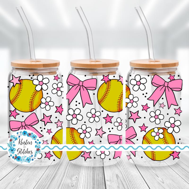 Softball Girl 16 Oz Glass Can Wrap, Transparent Printable PNG, Libbey ...