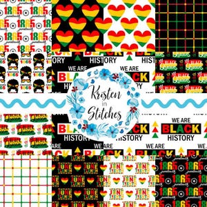 Juneteenth Seamless Pattern Set of 13, PNG Digital Paper, DIY Printable Scrapbook Crafts, Black History Month, 1865, Red Yellow Green