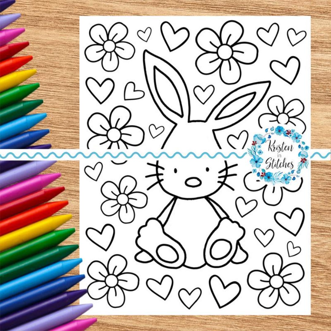 Spring Bunny Coloring Page, Printable 8.5x11 PDF PNG, Digital Download ...