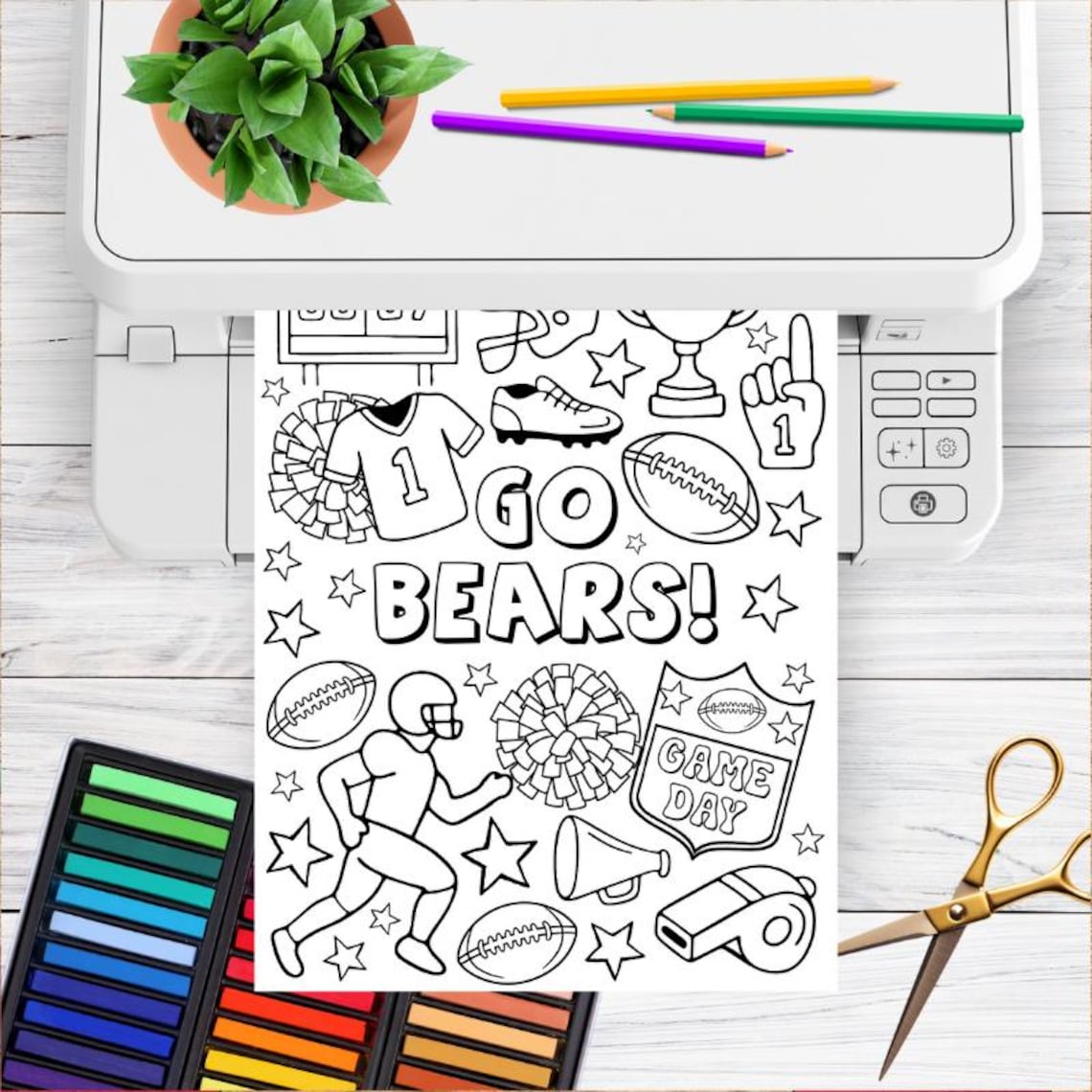 Go Team Color Page Go Bears! Football Team Coloring Page, Printable 8.5x11 PDF PNG ...