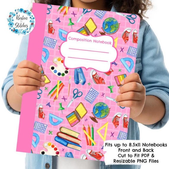 Printable Composition Notebook Cover, Back to School, Cut To Fit Any Size Book, Resizable PNG, PDF Download, Classroom Supplies, Pink