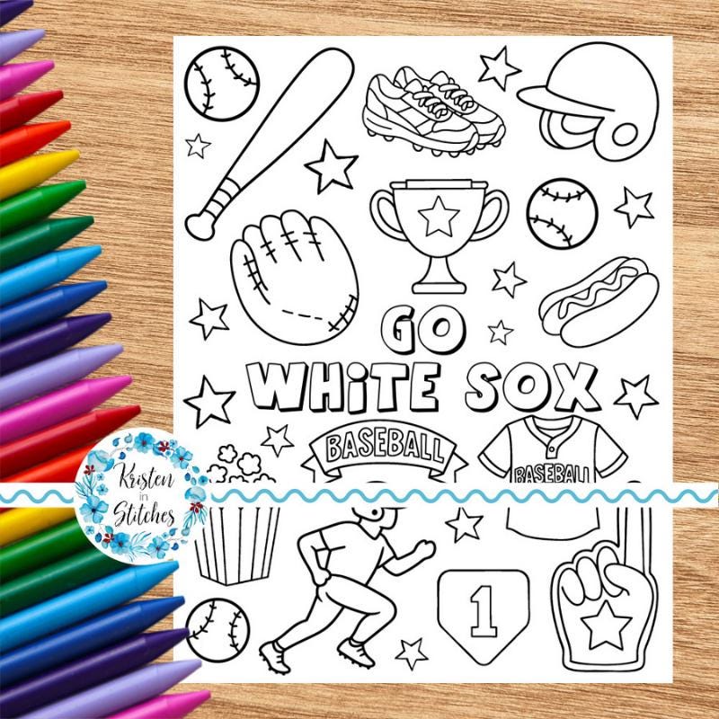 Go White Sox! Baseball Team Coloring Page, Printable 8.5x11 PDF PNG,…
