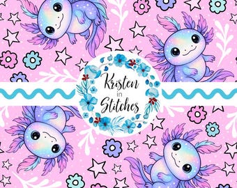 Axolotl Galaxy Musterdesign, digitale Datei, sofortiger Download, Druckpapier, Teich Leben, Baby Axolotl, hübsche Pastell Kawaii Floral