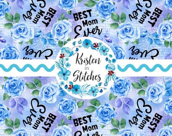 Patrón floral sin costuras "La mejor mamá del mundo", archivo PNG digital, papel imprimible DIY, azul y morado, rosas para el Día de la Madre, flores