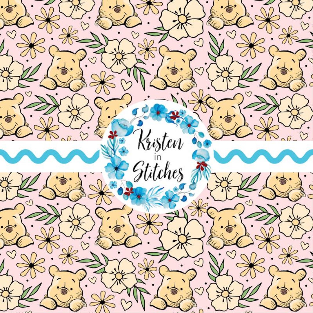 Classic Pooh Bear Floral Seamless Pattern, Digital File, DIY Printable