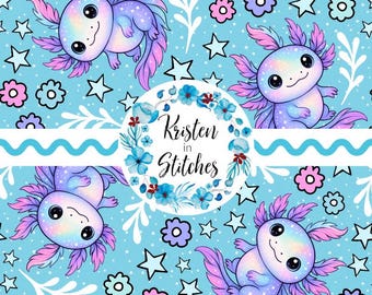 Axolotl Galaxy Seamless Pattern, Digital File, Instant Download, Printable Paper, Pond Life, Baby Axolotls, Pretty Pastel Kawaii Floral