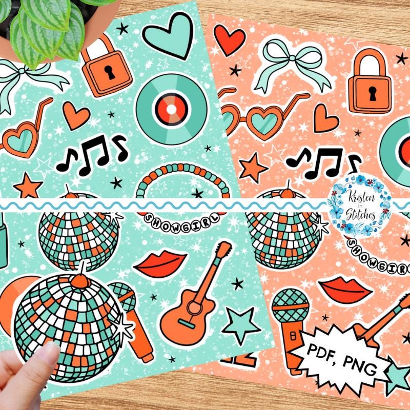 Showgirl Printable Sticker Sheets, PDF PNG, DIY Print & Cut Paper…