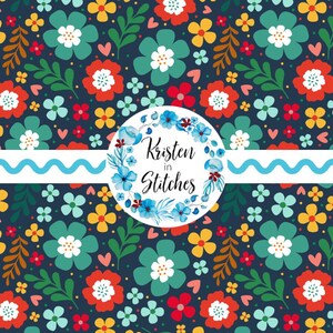 Farmhouse Floral Seamless Pattern, Digital PNG File, DIY Printable Paper, Summer Flowers, Crazy Chicken Lady Barnyard, Navy