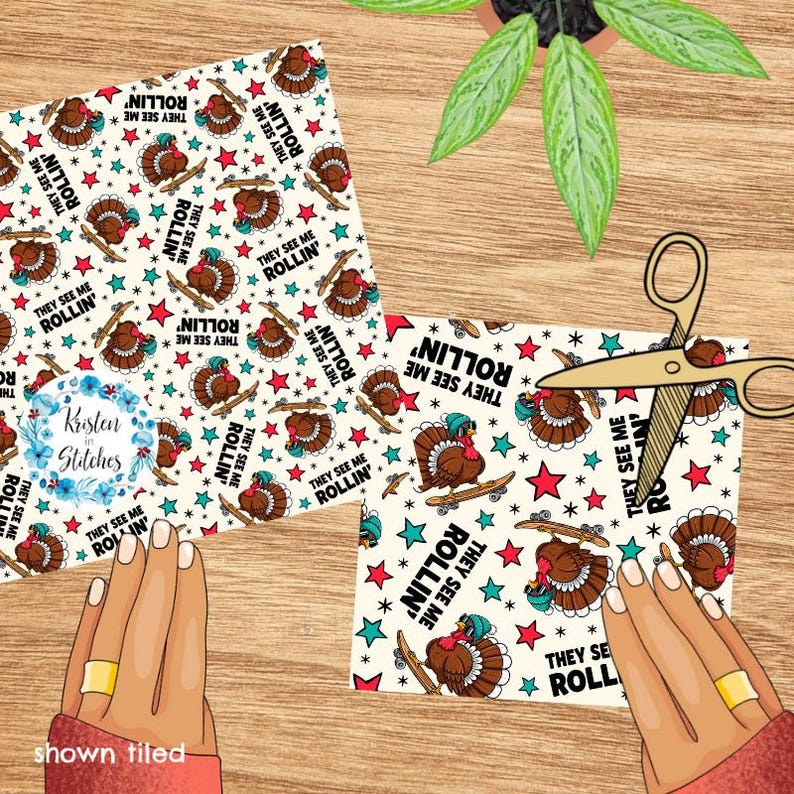 They See Me Rollin' Funny Skateboarding Turkeys Seamless Pattern ...