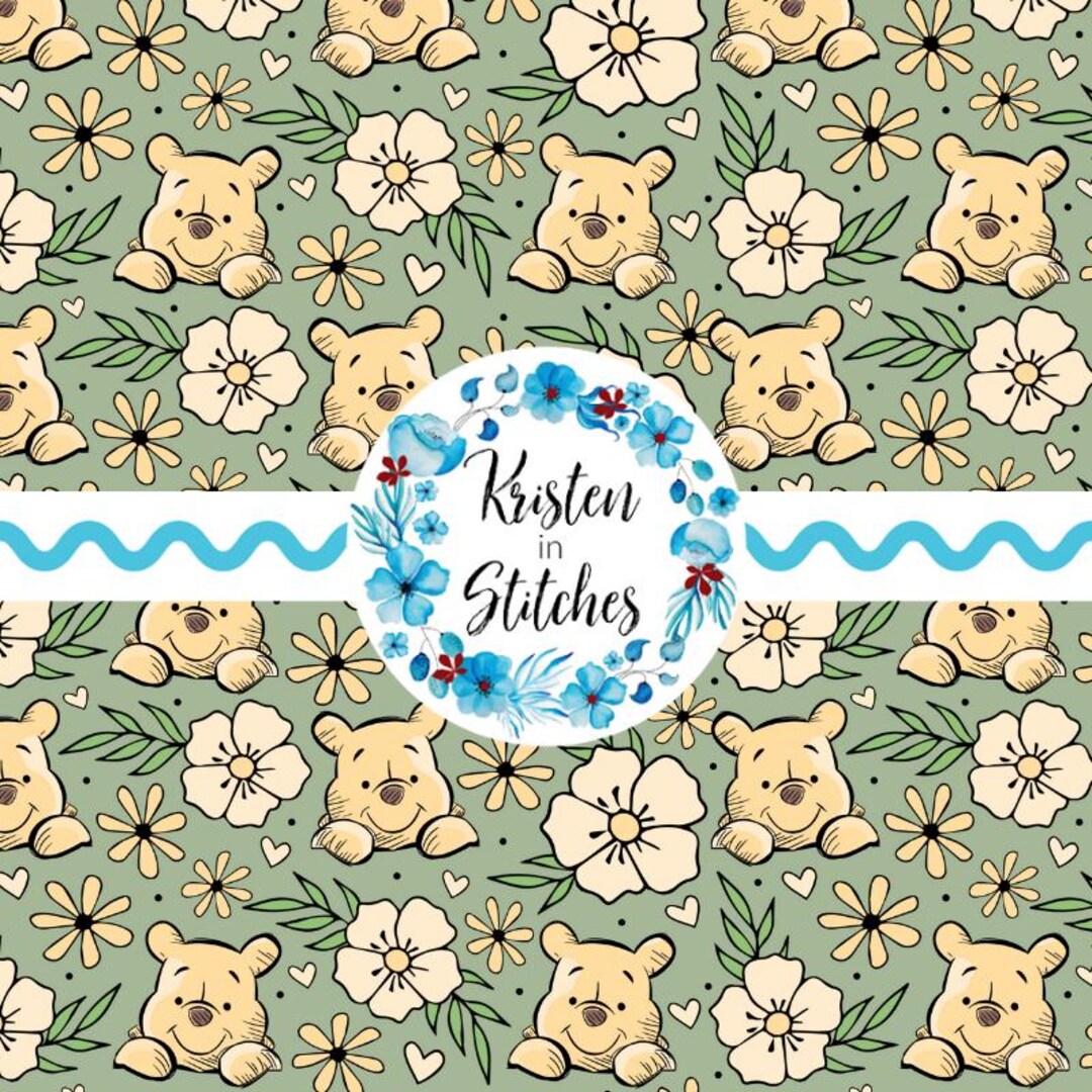 Classic Pooh Bear Floral Seamless Pattern, Digital File, DIY Printable