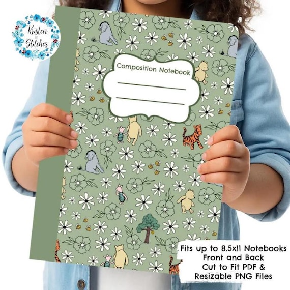 Printable Composition Notebook Cover, Classic Winnie-the-Pooh, School Supplies, Cut To Fit Any Size Book, Resizable PNG, PDF Download